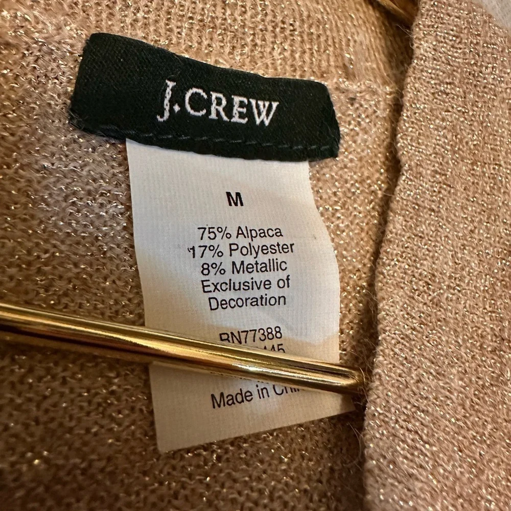 J Crew Gold Metallic Shimer Alpaca Blend Lightweight sweater top Tie Back sz Med